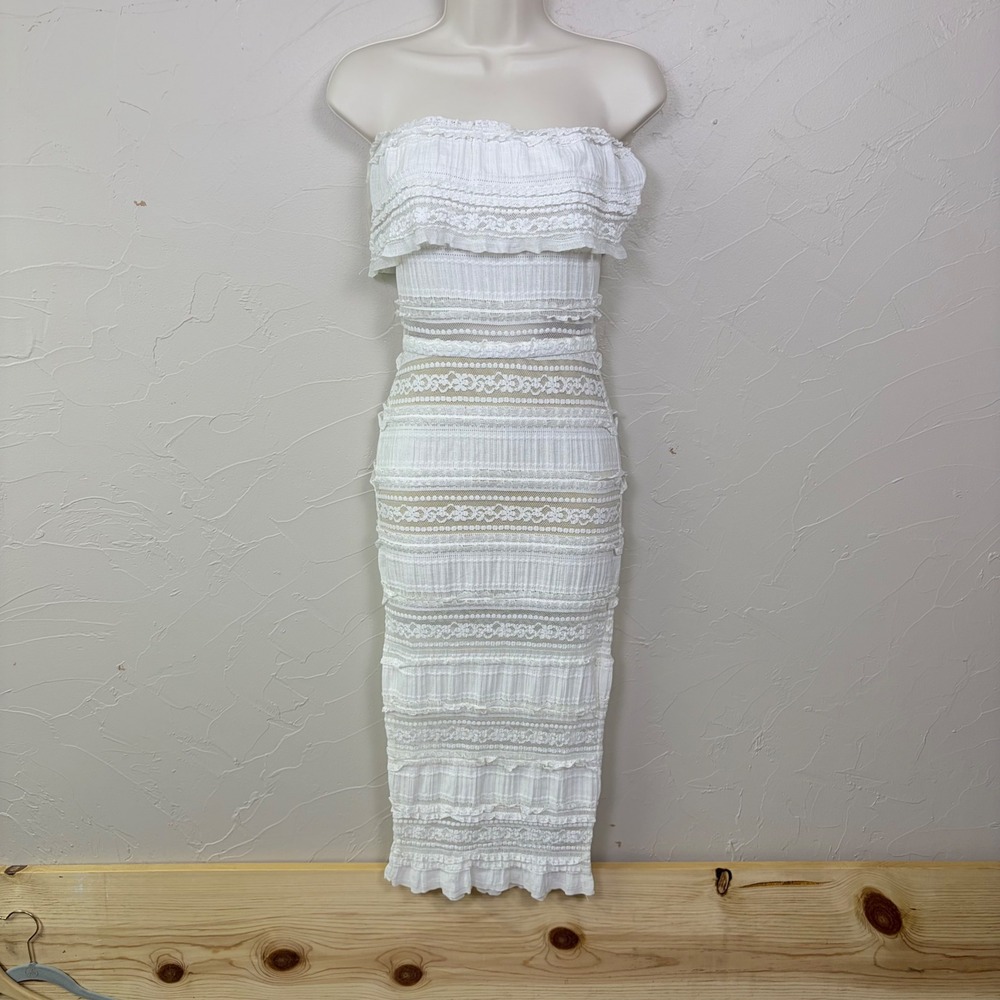 Stillwater Strapless Lace Midi Dress Womens Small White Boho Cottagecore
